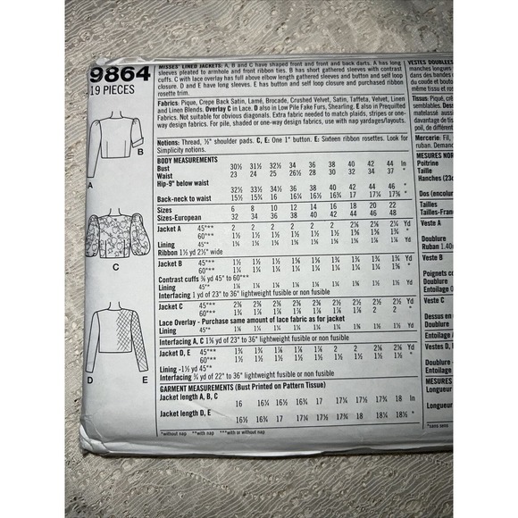 Vintage 90’s Simplicity 9864 Jacket Sewing Pattern Glam Puff Sleeve Size 6 8 10 - Picture 4 of 6